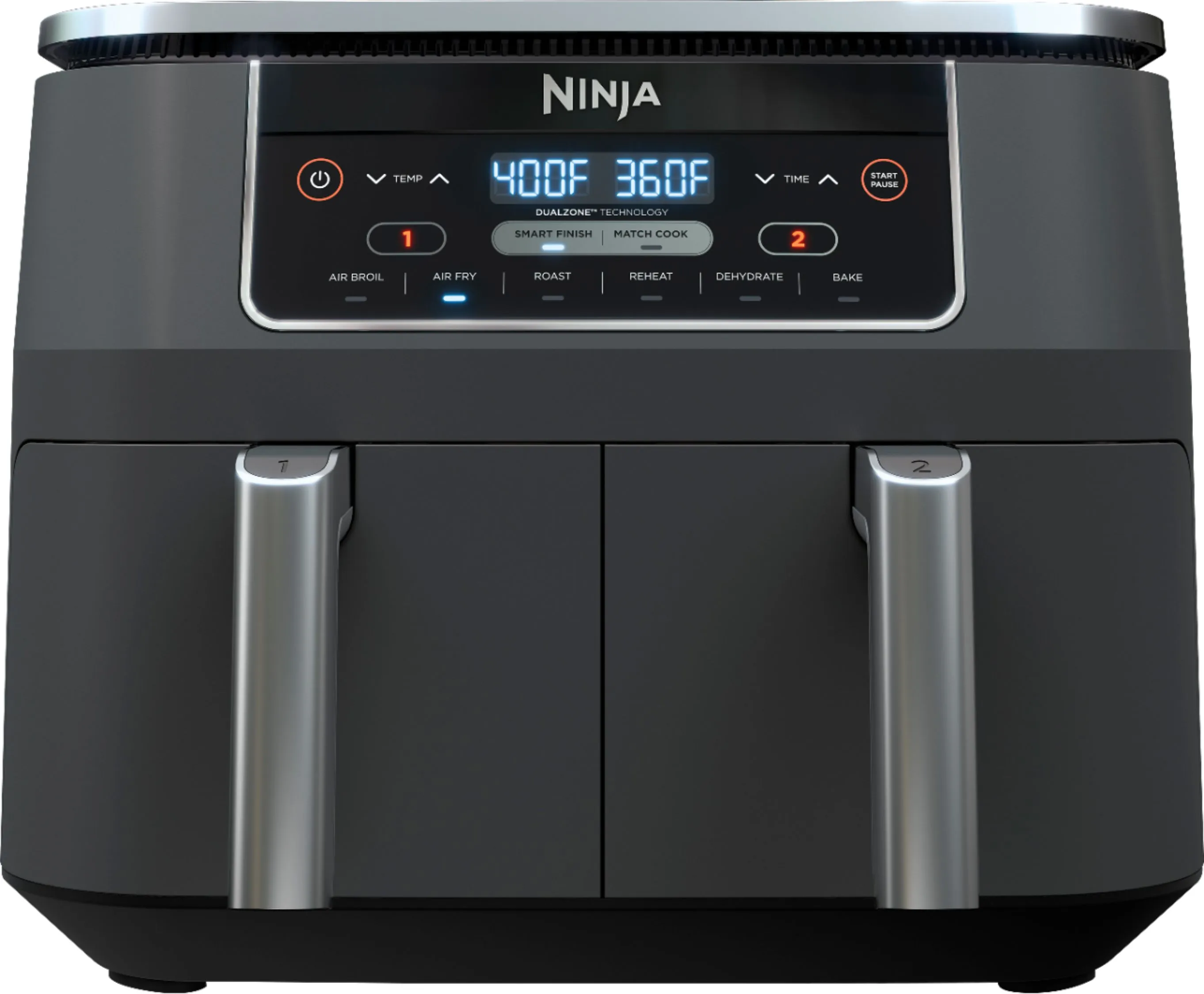 Ninja DZ201 Foodi 8 Quart 6-in-1 DualZone 2-Basket Air Fryer with 2 Independent Frying Baskets, Match Cook & Smart Finish to Roast, Broil, Dehydrate & More for Quick, Easy Meals, Grey