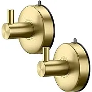 DGYB Suction Cup Hooks for Shower Set of 2 Gold Towel Hooks for Bathrooms SUS 304 Stainless Steel Shower Hooks for Loofah 15 Lb Bathroom Hooks for Towels