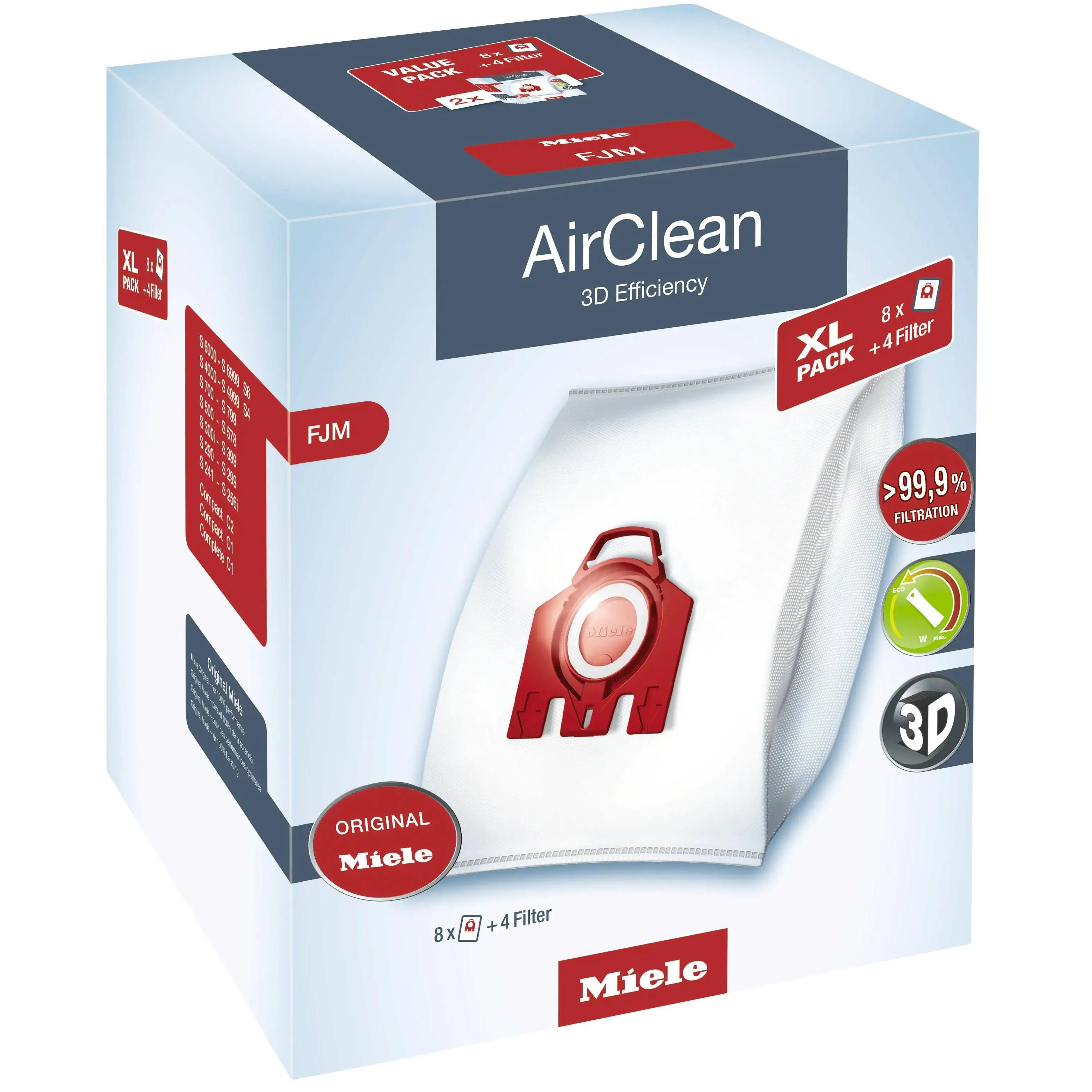 Miele AirClean 3D Efficiency Dust Bag, Type GN, XL Value Pack, 8 Bags  4 Filters