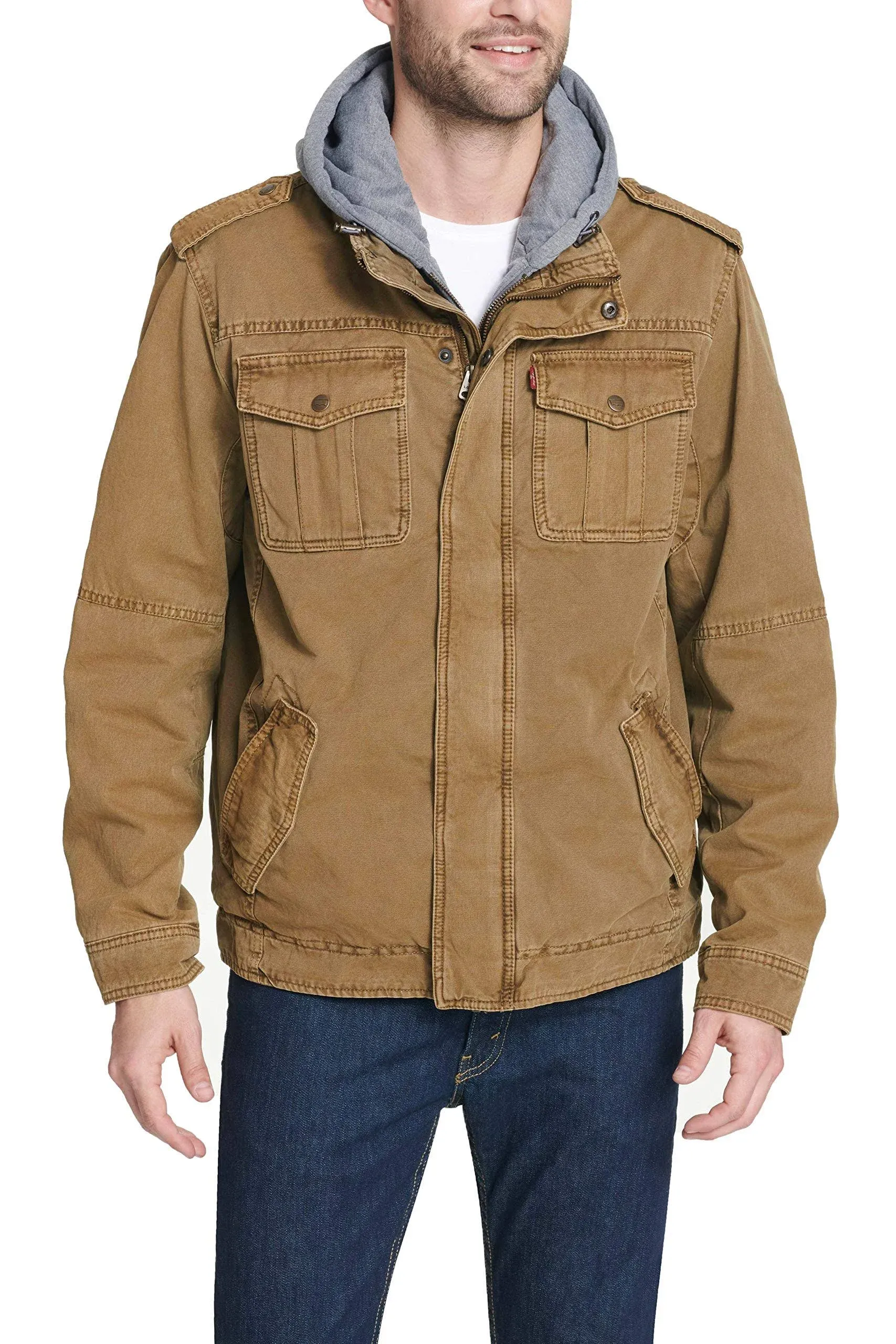 Levi's Men's Washed Cotton Hooded Military Jacket