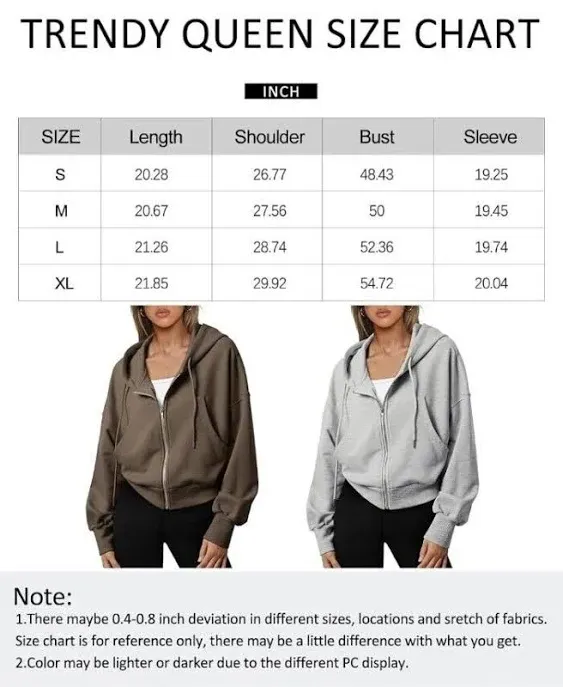 Trendy Queen Hoodies for Women Full Zip Up Cropped Sweatshirts Casual Hooded Pul