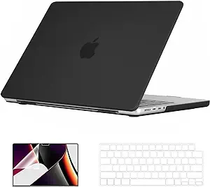 EooCoo Compatible for MacBook Pro 14 Inch Case 2023 2021 2022 Release M2 A2779 A2442 M1 Pro M1 Max Chip, Hard Case with Keyboard Cover, Screen Protector - Matte Black