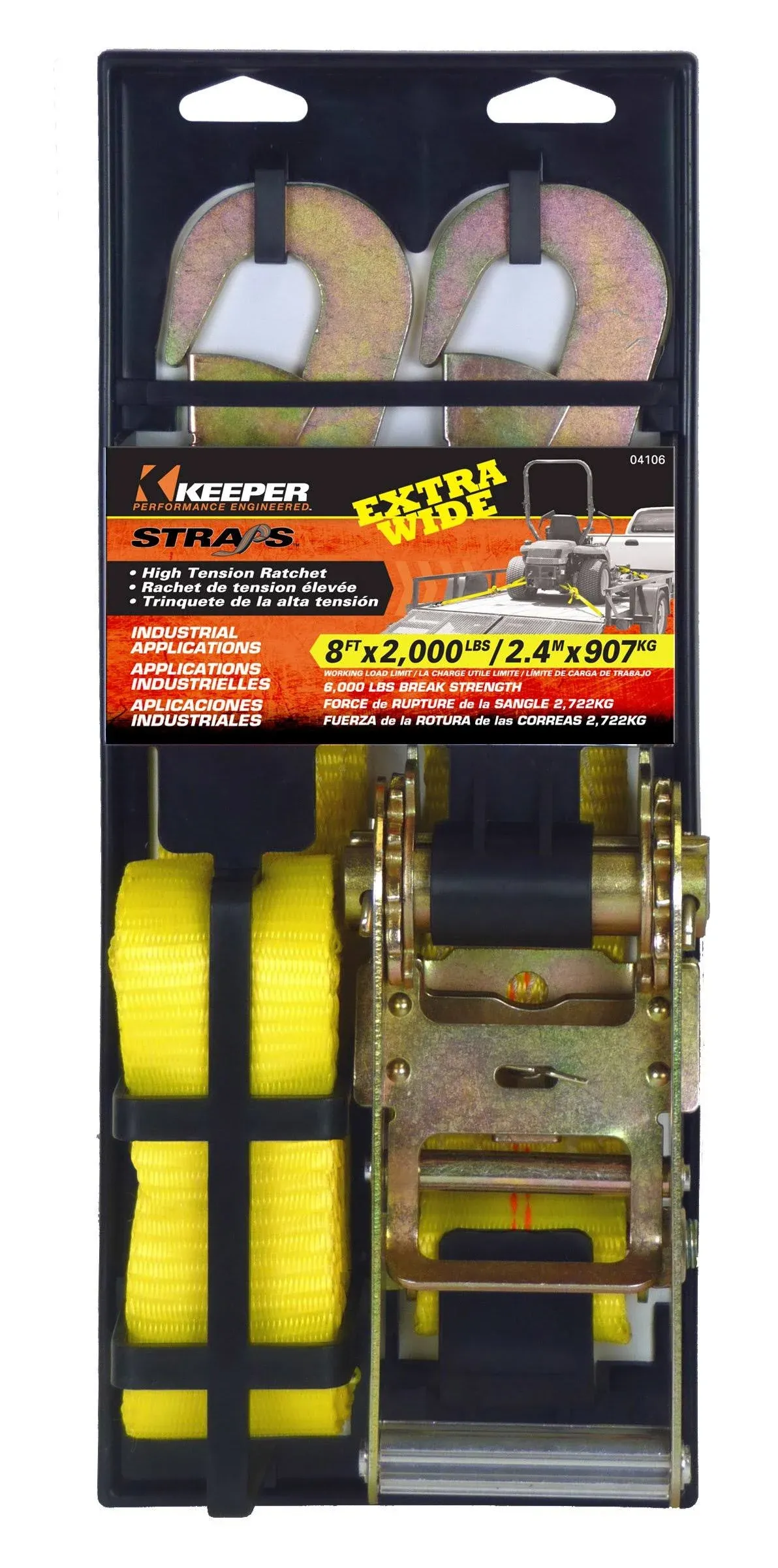 Keeper – 2” x 8’ Heavy Duty Auto Tie-Down with Snap Hooks - 2,000 lbs. Working Load Limit and 6,000 lbs. Break Strength