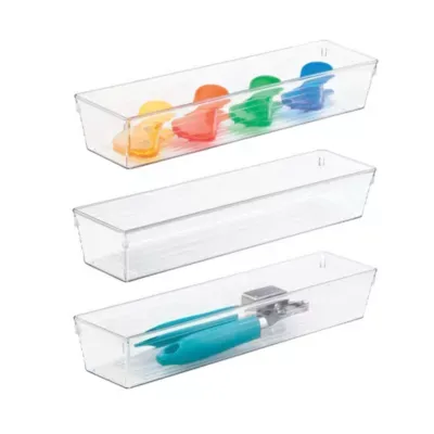 Mdesign Plastic Kitchen Cabinet Drawer Organizer Tray, 12" Long, 3 Pack - Clear, Standard