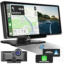 Hikity Wireless Carplay Portable Car Stereo Radio 2.5K Dash Cam, 10.26 Inch HD IPS Touchscreen Car Play Android Auto Loop Recording Backup Camera GPS Navigation Mirror Link/FM/Bluetooth