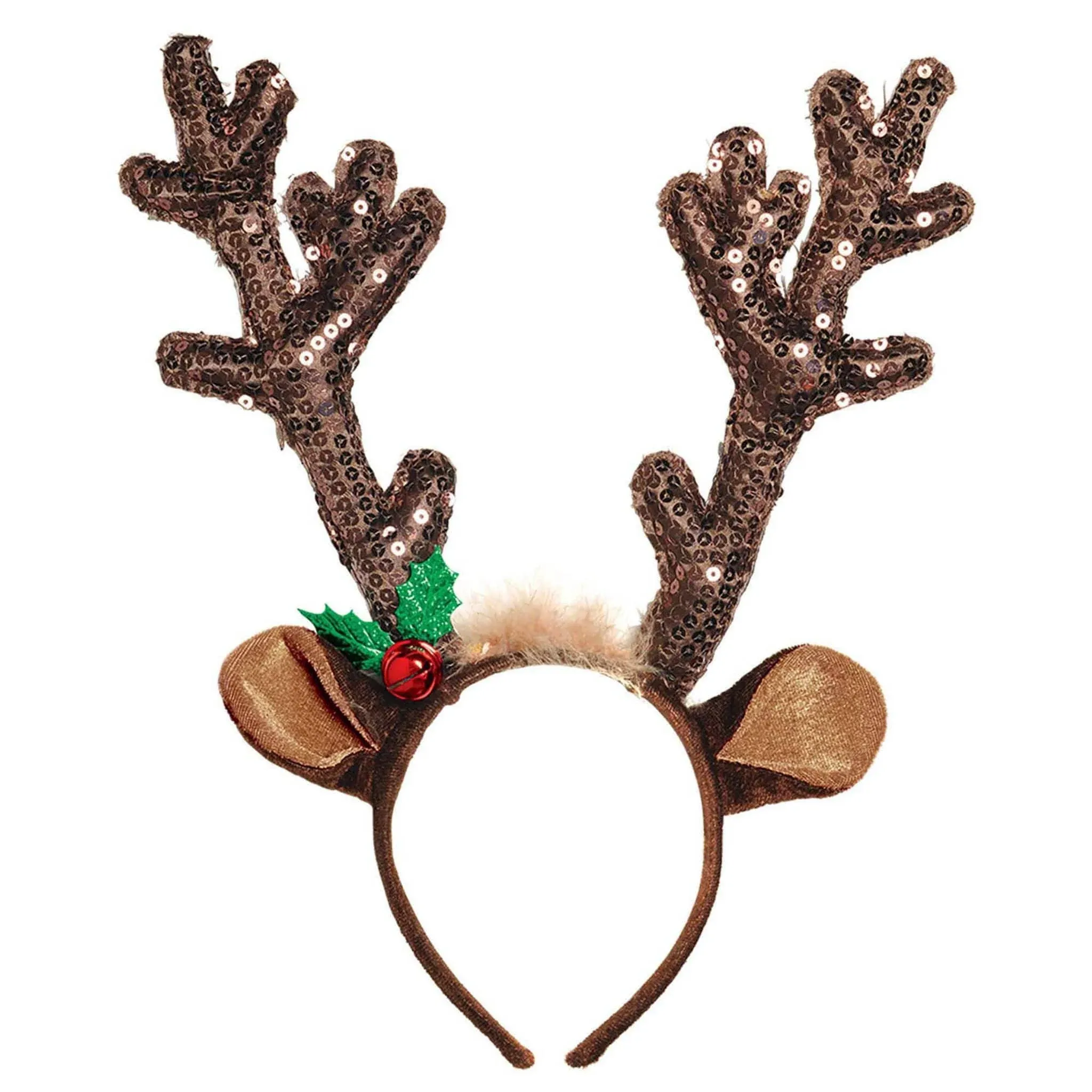 Sparkling Brown Sequined Antler Headband - 15" x 14" - Chic Hair Accessory - Perfect for Holidays & Unique Events