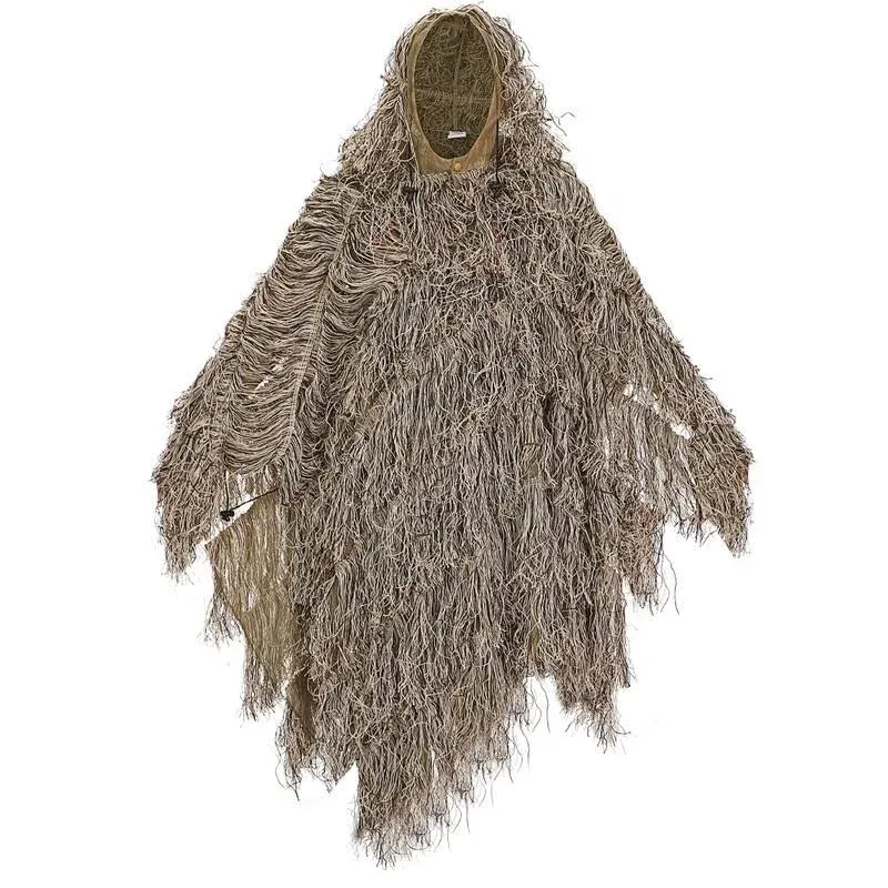 AUSCAMOTEK Ghillie Suit Poncho for Hunting Bird Watch Gilly Camouflage Cloak Green and Desert