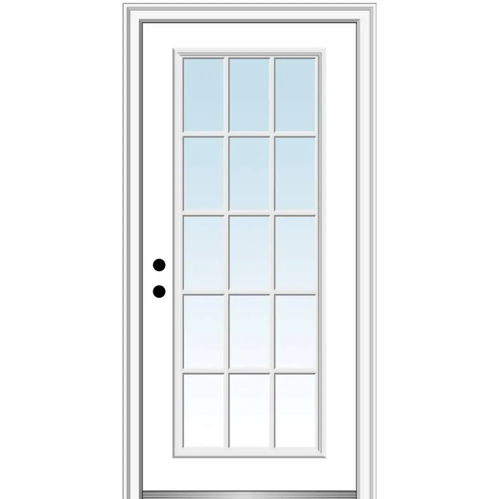 National Door Company Z000787R Steel Primed, Right Hand in-Swing, Prehung Front Door, 15 Lite External Grilles, Clear Glass, 36" x 80"