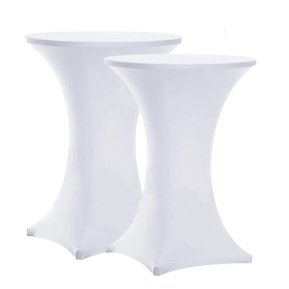 Tina's 2 Pack 36x43 inch Highboy Spandex Cocktail Table Covers White, Cocktail Table Spandex Covers, Fitted Stretch Cocktail Table Tablecloth for