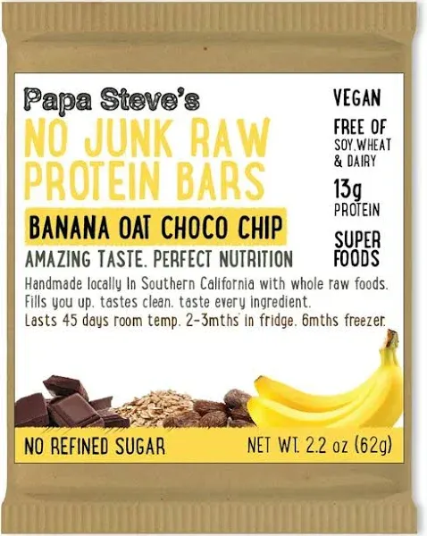 Papa Steve's No Junk Raw Protein Bars Banana Oat Choco Chip