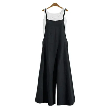 YESNO Women Long Casual Loose Bib Pants Overalls Baggy Rompers Jumpsuits with Pockets PV9