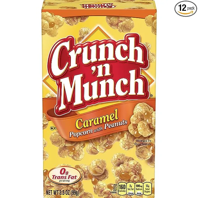 Crunch 'N Munch Caramel Popcorn with Peanuts 3.5 oz (Pack of 12)