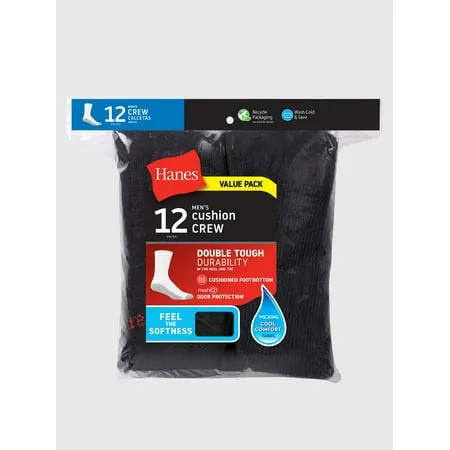 Hanes Calcetines dobles resistentes para hombre, paquete de 12 pares