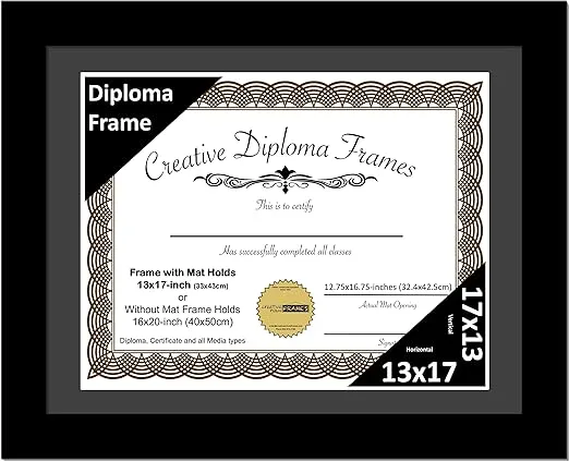 Creative Picture Frames 10x12 Classic Black Diploma Frame with Black Mat Glass Easel and Installed Wall Hangers | Frame Holds 11x14 Media without Mat