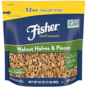 Fisher Chef's Naturals Gluten Free, No Preservatives, Non-GMO Walnut Halves & Pieces, 32 oz Bag