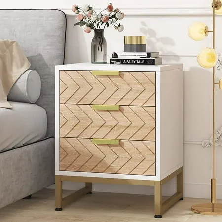 Tribesigns Modern 3-drawer Nightstand Bedside Table with Metal Frame