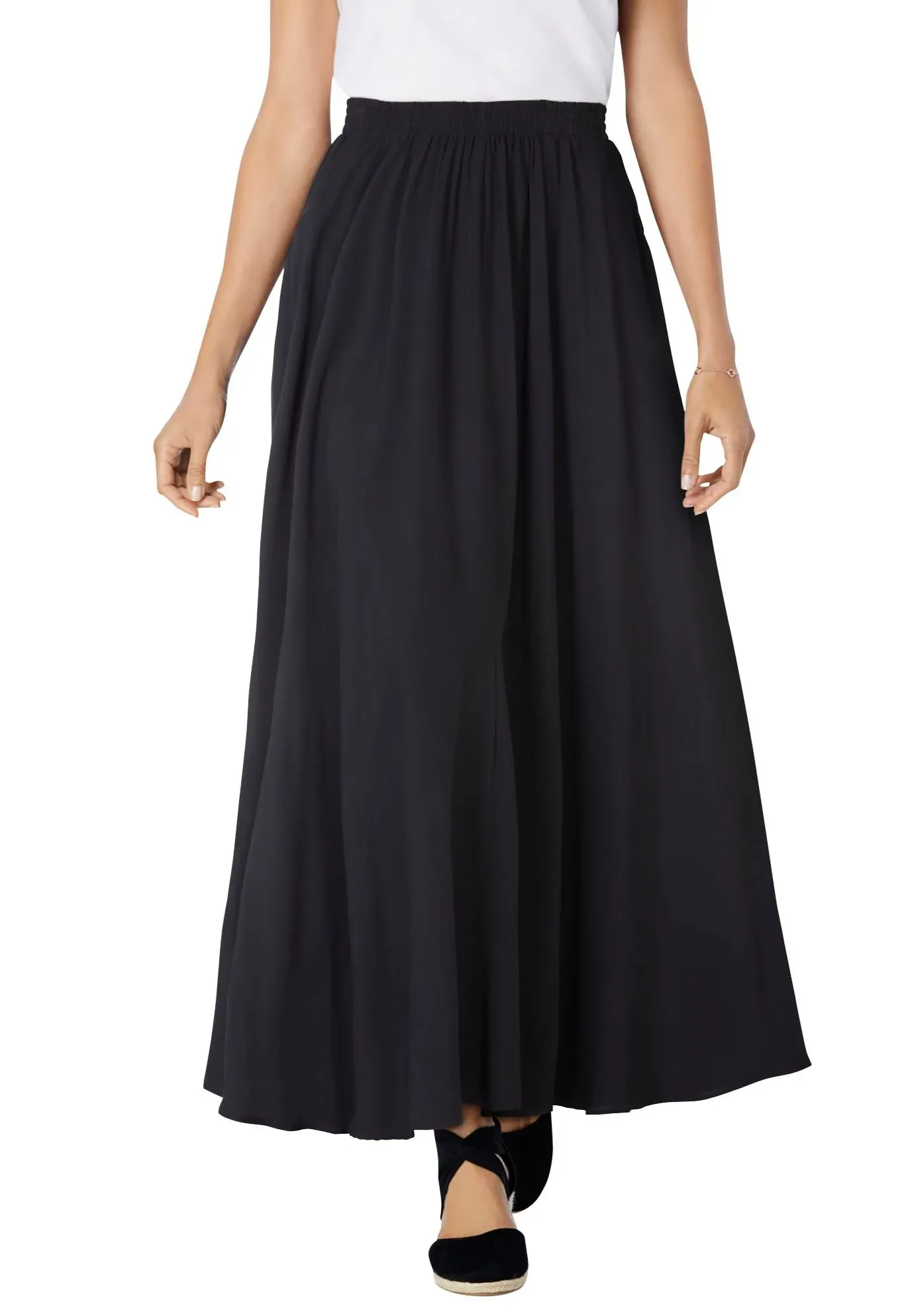 Plus Size Women's Pull-On Elastic Waist Soft Maxi Skirt by Woman Within in Black (Size 34 W)