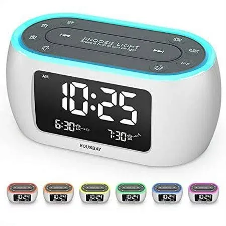 Glow Small Colorful Alarm Clock Radio with Rainbow digit, 7 Color Night Light Wi