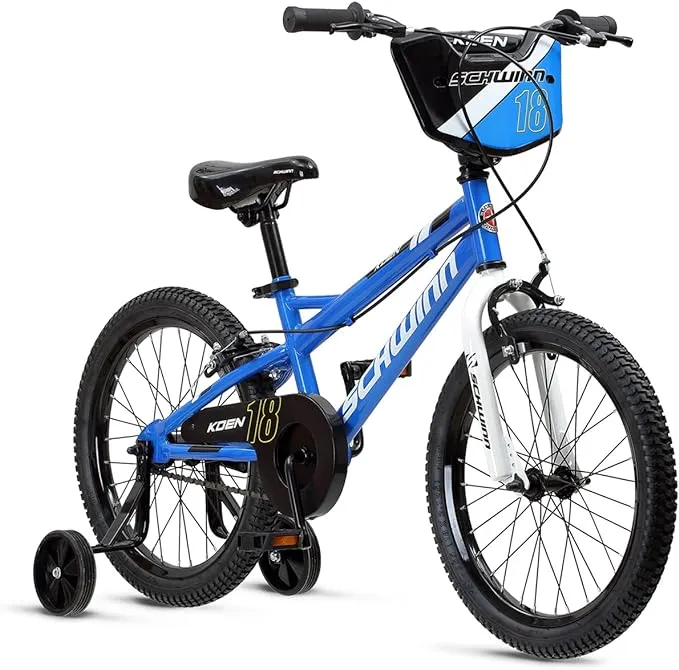 Schwinn Koen & Elm Toddler and Kids Bike, 18-inch Wheels, Training Wheels Included, Blue