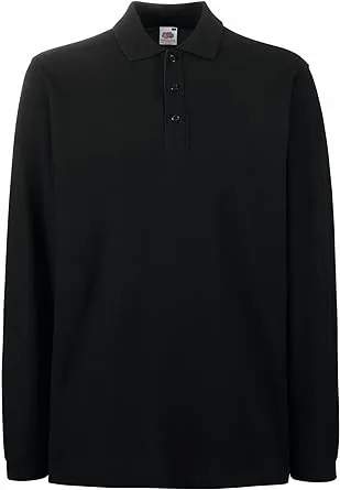 Fruit of the Loom Mens Premium Long Sleeve Polo Shirt (XXL) (Black)