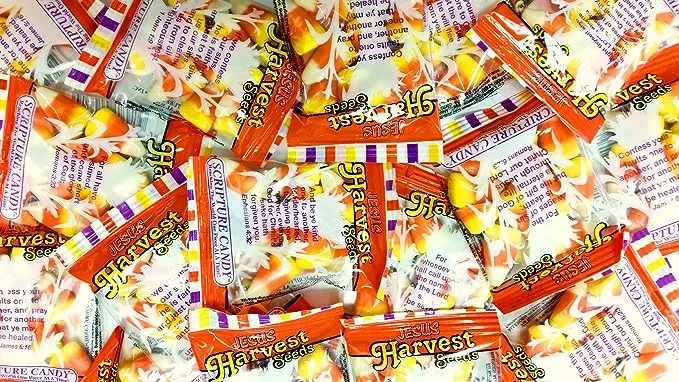 Scripture Candy, Jesus Harvest Orange, Yellow & White Candy Corn Promise Seeds, 50 Count