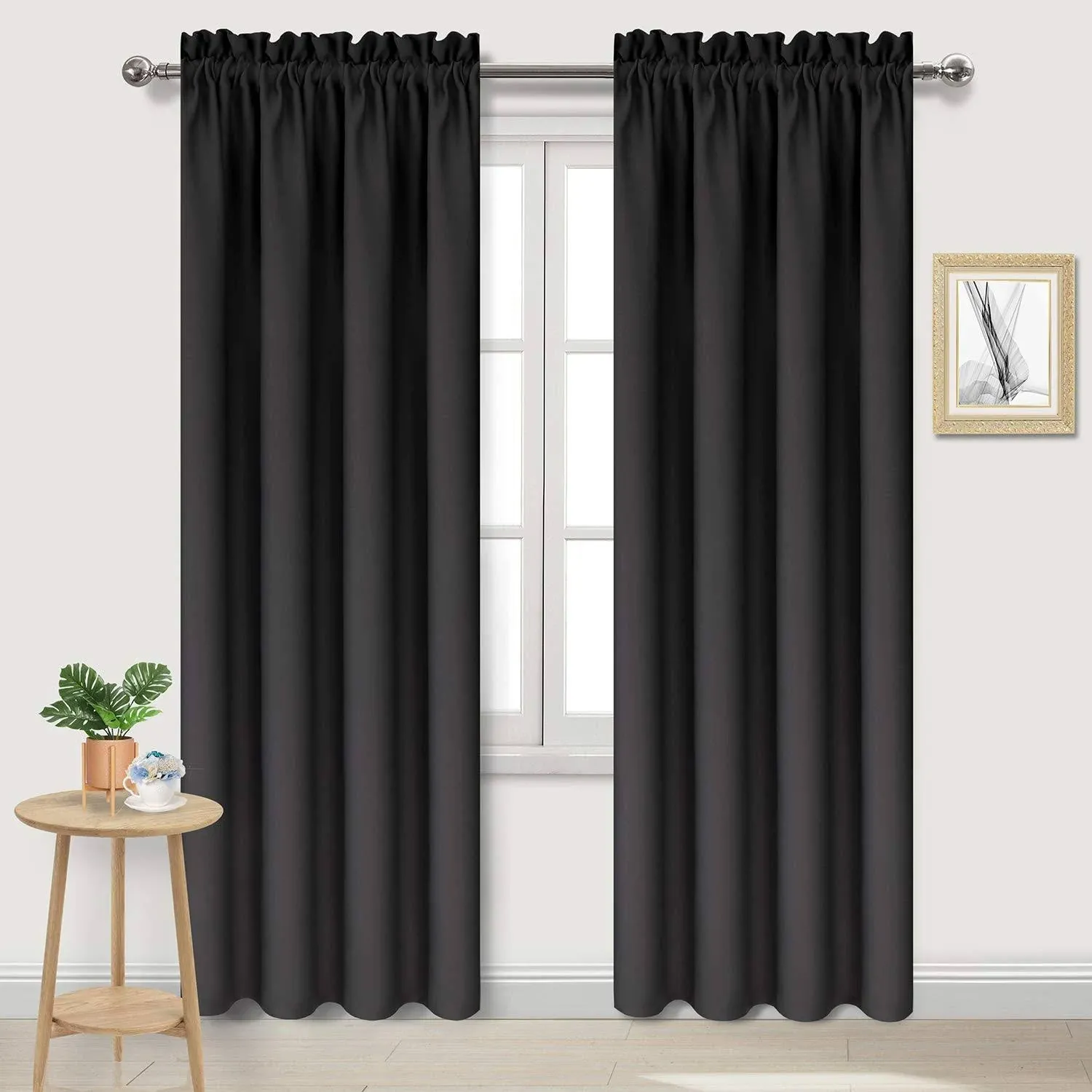 DWCN Blackout Curtains for Bedroom – Thermal Insulated Room Darkening Drapes for Living Room, Black, W 42 x L 84 Inch, Set of 2 Rod Pocket Curtain Panels