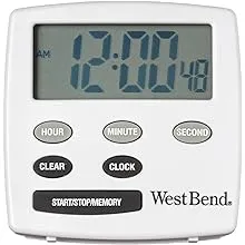 West Bend Kitchen Timer with Large Easy to Read Display, Electronic Alarm with Magnet and Kickstand, Digital White