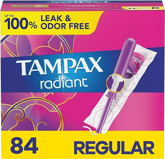 Tampax Radiant Tampons, Regular Absorbency, with Leakguard Braid, Unscented, 84 CountTampax Radiant Tampons, Regular Absorbency, with Leakguard Braid, Unscented, 84 Count