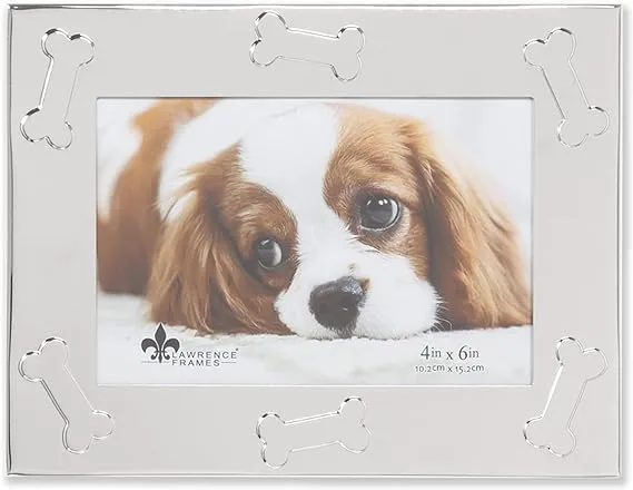 4x6 Silver Metal Dog Picture Frame - Dog Bone Design