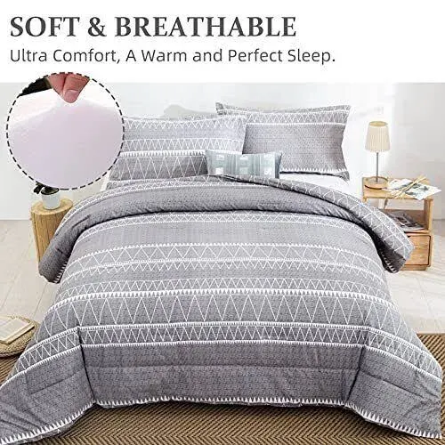 Comforter Set Soft Microfiber Reversible Gray Boho Down Alternative