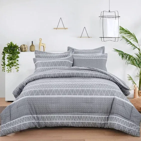 Grey Comforter King, Soft Microfiber Reversible Gray Boho Down