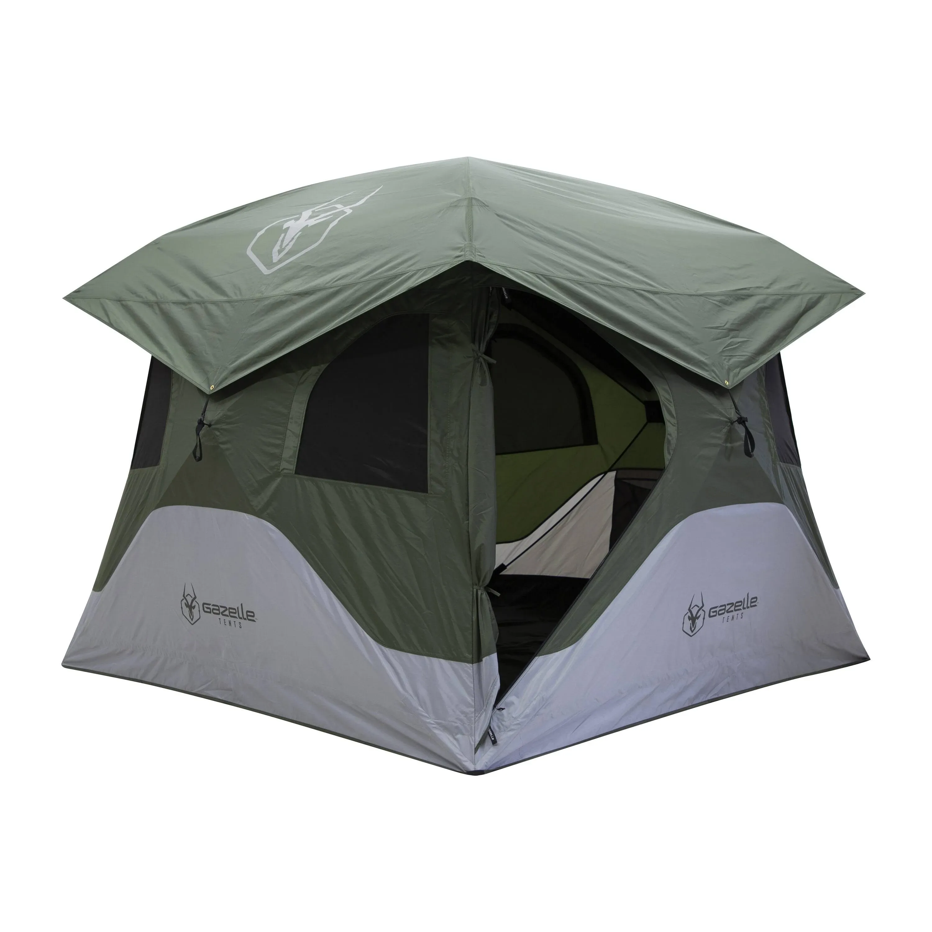 Gazelle Tents™ T4 Hub Tent, Easy 90 Second Set-Up, Waterproof, UV Resistant, Removable Floor, Ample Storage Options, 4-Person, Alpine Green, 78" x 94" x 94", GT400GR