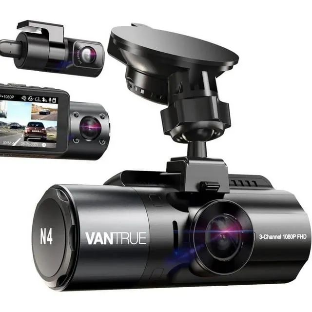 Vantrue N4 3 Channel 4K Dash Cam, 4K+1080P Front and Rear, 1440P+1440P Front and Inside, 1440P+1440P+1080P Three Way Triple Car Camera, IR Night Vision, 24 Hours Parking Mode, Support 256GB Max