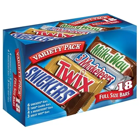 SNICKERS, TWIX, 3 MUSKETEERS & MILKY WAY Full Size Chocolate Candy Bars Assorted Variety, 33.31 Oz, 18 Ct