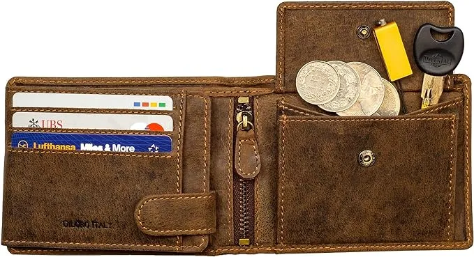 Men's Large RFID Blocking Bifold Leather Wallet Horizontal Dark Hunter Brown