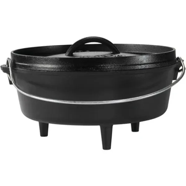 Lodge 10 Qt Deep Camp Dutch Oven + Camp Dutch Oven Lid Lifter (Black Finish)