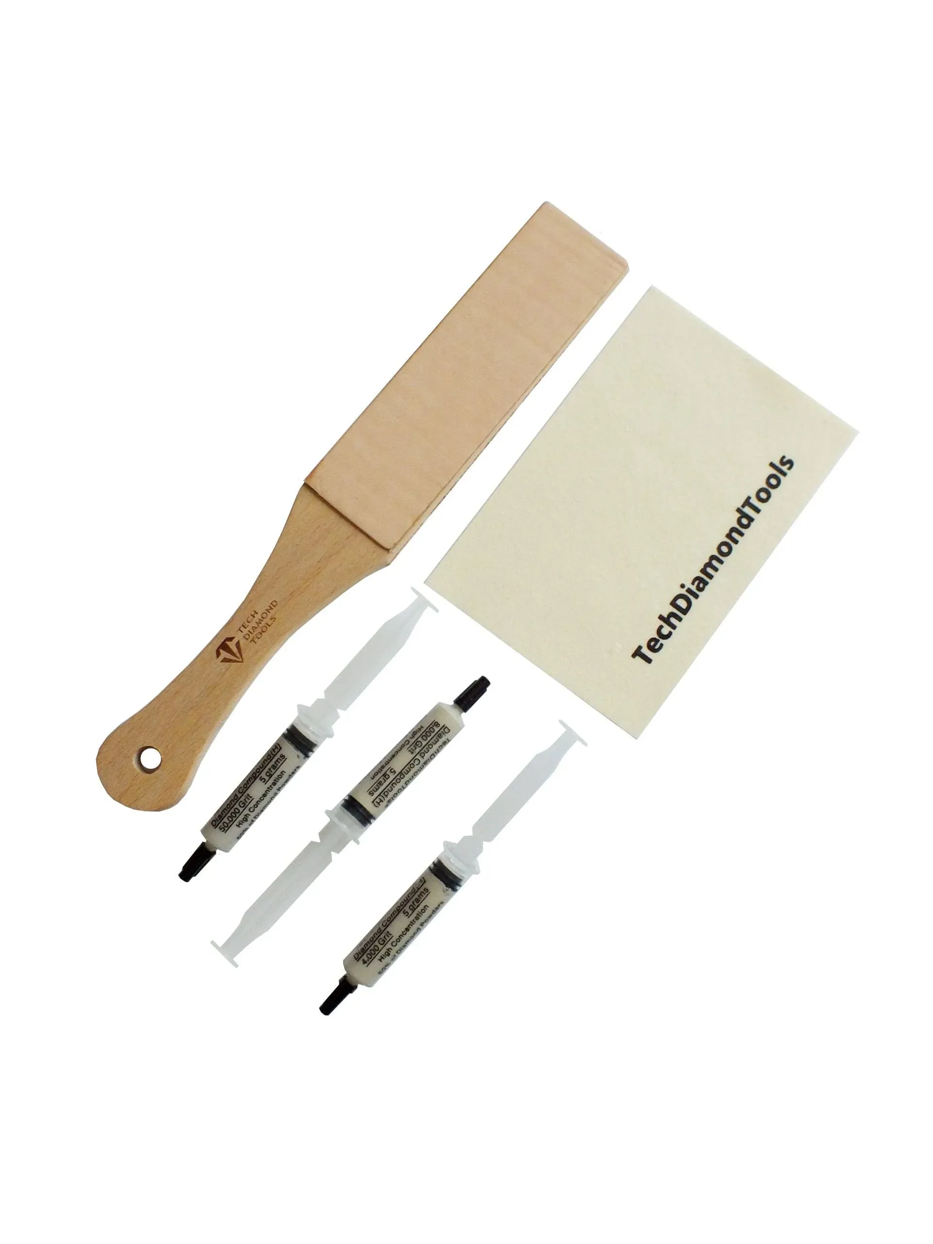 Knife Sharpening Kit of Leather Strop + Three 50% Diamond Pastes + Wool Cloth