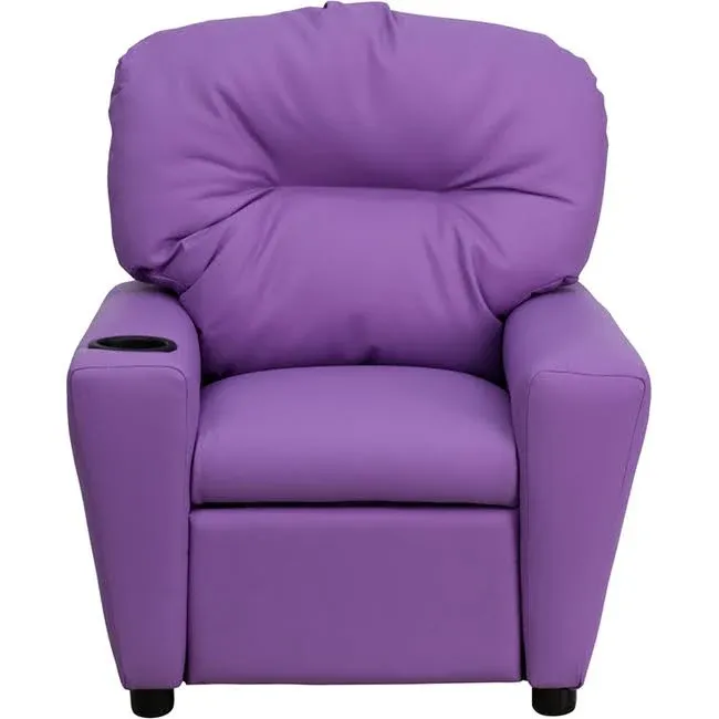 Flash Furniture Contemporary Vinyl Kids Recliner With Cup Holder, Lavender