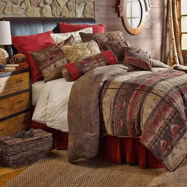 Paseo Road by HiEnd Accents Sierra Western Bedding 7 Piece Queen Comforter Set, Faux Suede Chenille Jacquard Southwestern Bedding, Rustic Comforter Set with Bed Skirt, Shams, Accent Pillows