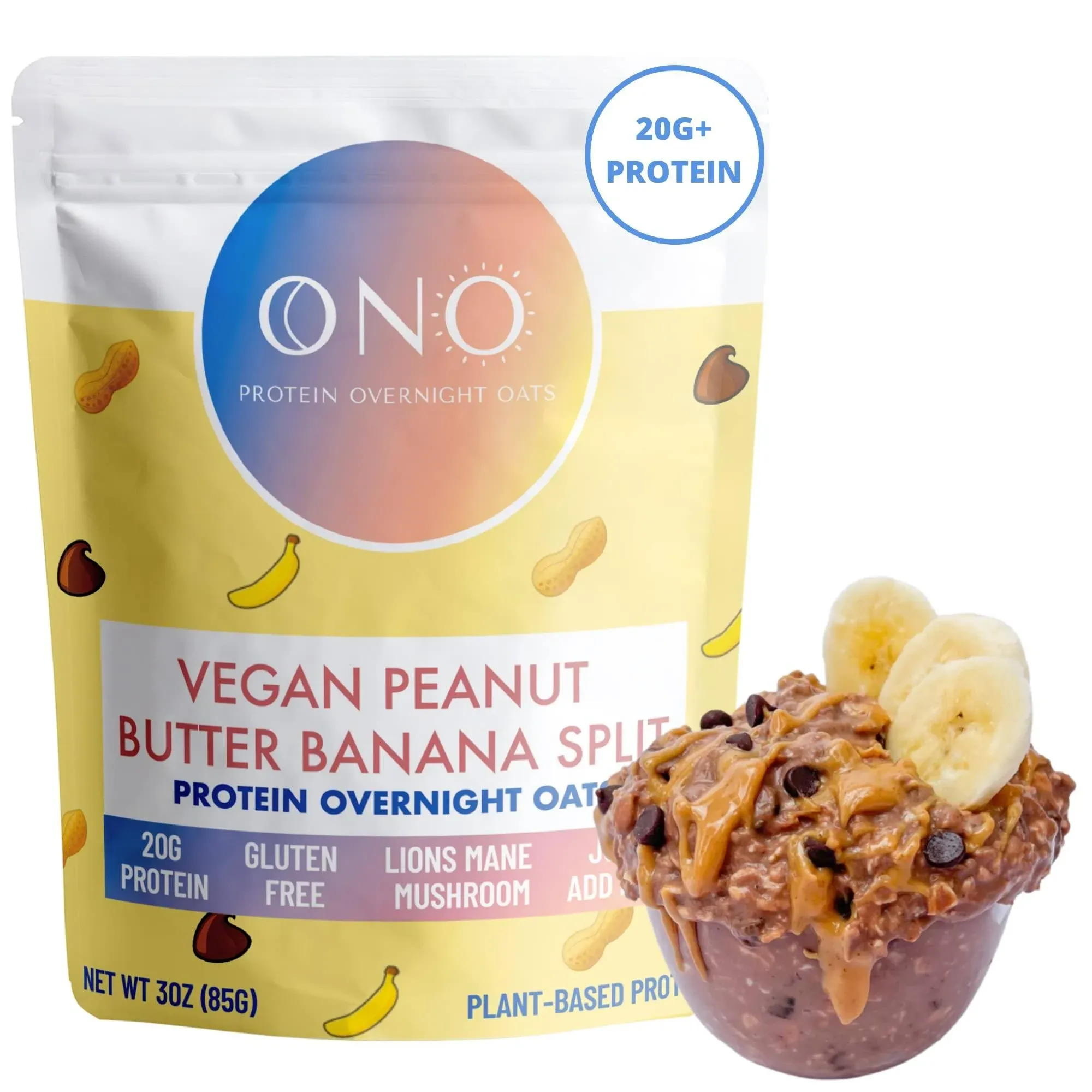 ONO Protein Overnight Oats- Vegan Mocha Chip, Mocha Chip Single Serving, 2.89 oz packet.