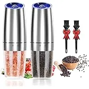 Gravity Electric Salt and Pepper Grinder Set of 2, Adjustable Coarseness, Automatic Mill Grinder, Battery Powered with Blue LED Light, One Hand Operated (Sliver 2 Pack)