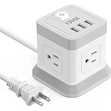 2 Prong Power Strip with USB, Flat Plug Extension Cord with 4 Outlets and 3 USB Ports, 5 FT Power Cord Desktop Charging Station, Overload Protection, Compact Portable Ideal for Non-Grounded Outlets