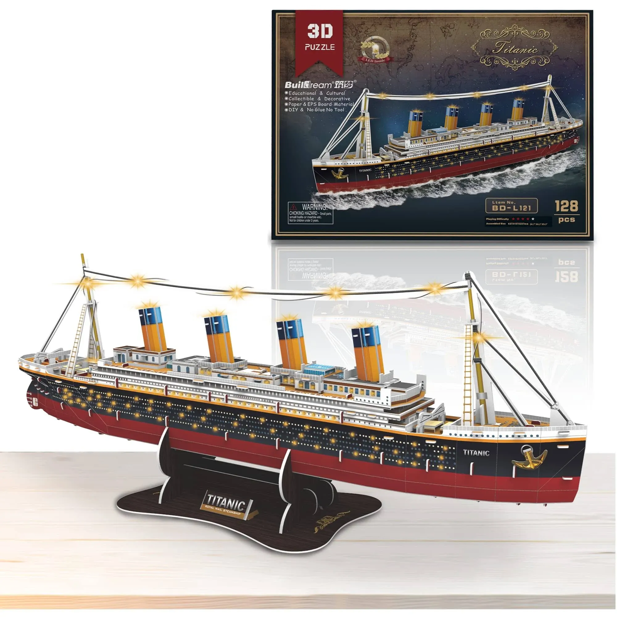 Fanbusa 3D LED Titanic Toys Puzzle for Adults to Build, Large Desk Decoration...