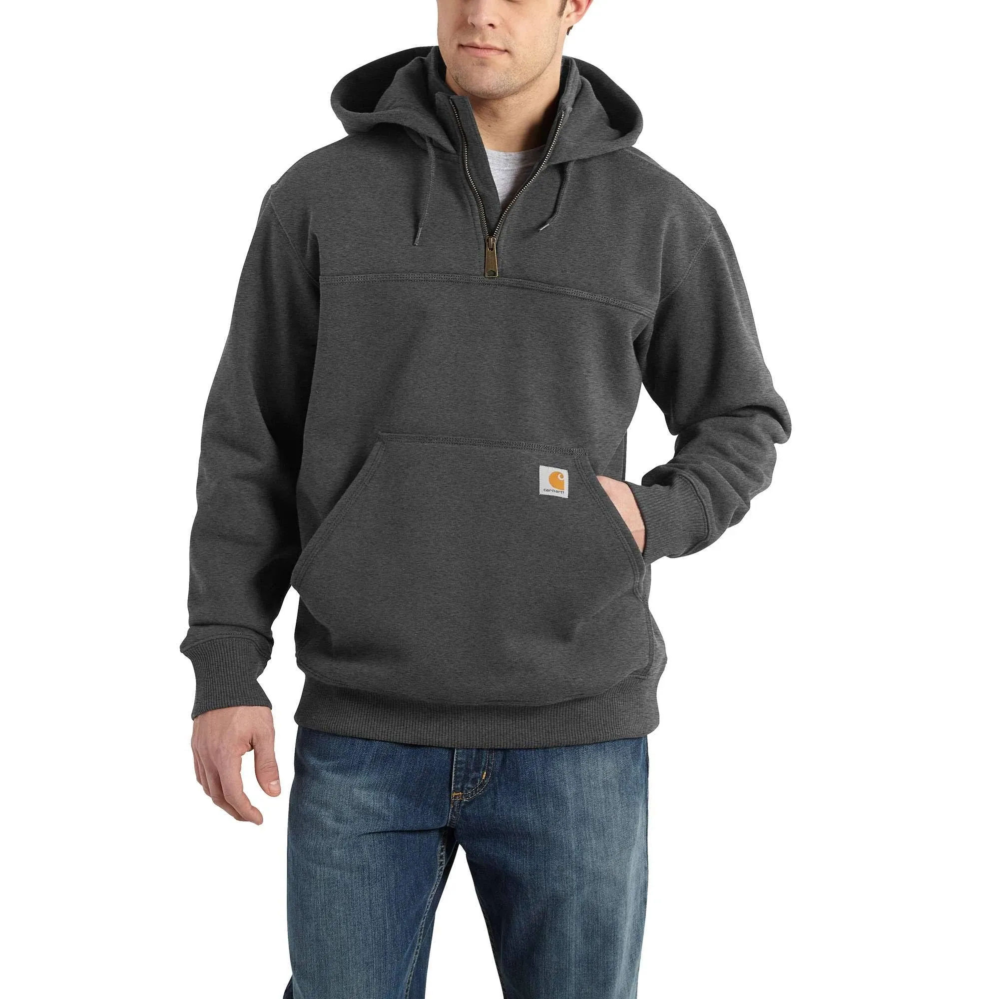 Carhartt Rain Defender Paxton Heavyweight Hooded Zip Mock Sweatshirt (Carbon Heather) S