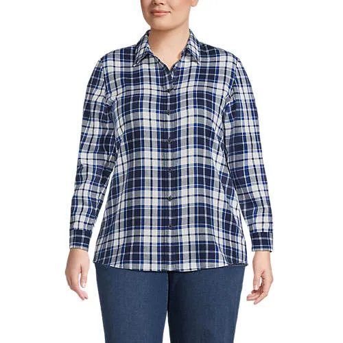 Lands' End Women's Flannel Boyfriend Fit Long Sleeve Shirt