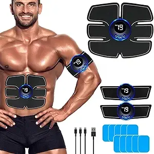 Abs Muscle -Portable Toner - Trainer Workout Equipment for Men Woman Abdomen Home Office Exercise, 10pcs Free Gel Pads