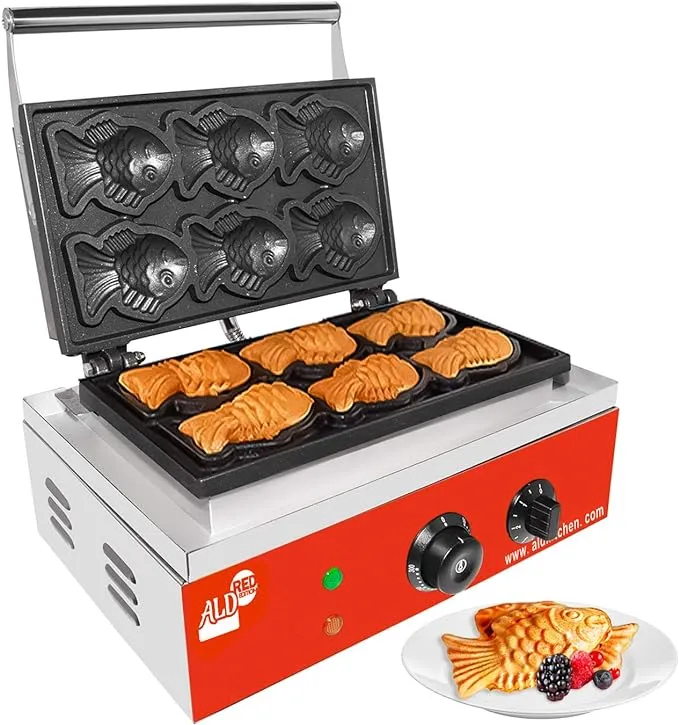 AR-226 Taiyaki Machine Commercial | Fish Shaped Waffles Taiyaki Maker | 6 Waffles | Stainless Steel