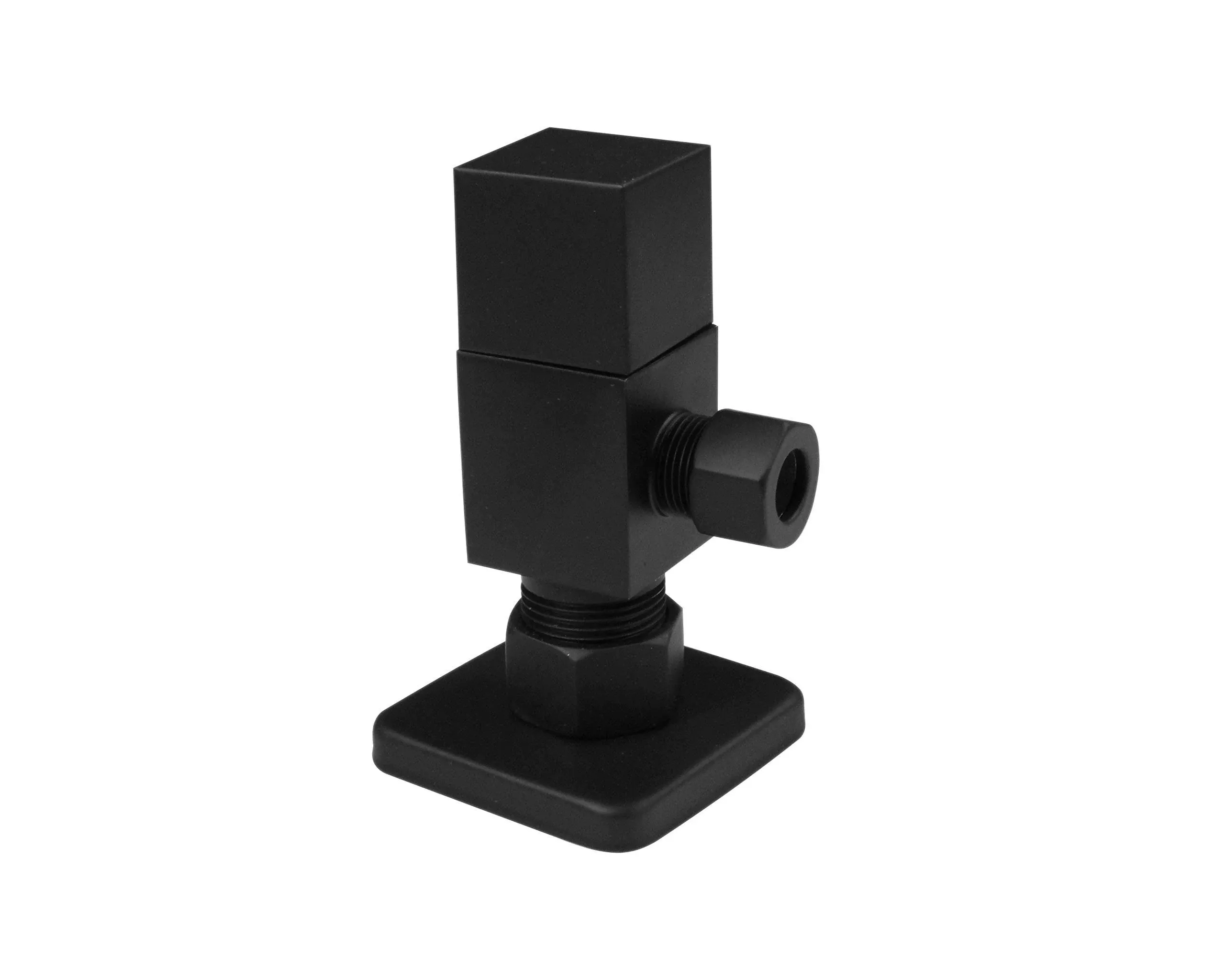 Square, Brass Toilet Kit 1/4-Turn Round Angle Stop 1/2" Copper x 3/8" Comp in Matte Black