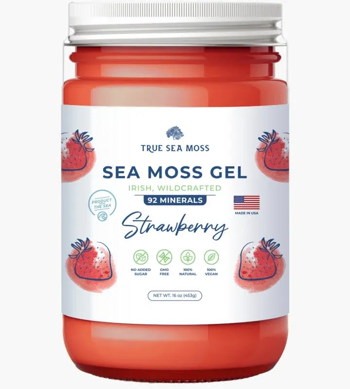 True Sea Moss, Żel z mchu morskiego, truskawka, 453 g