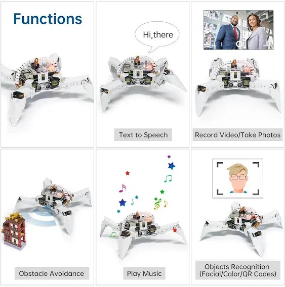 SunFounder PiCrawler AI Robot Kit - DIY Bionic Robot with Remote Control from PC, Cellphone, or Tablet for Raspberry Pi